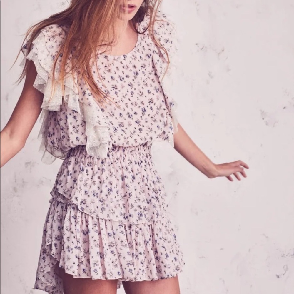 LoveShackFancy Katie Pink Floral Ruffle Mini Dress